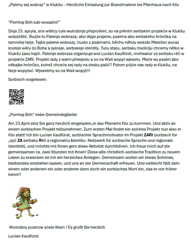 Brandmalerei im Pfarrhaus in Klix